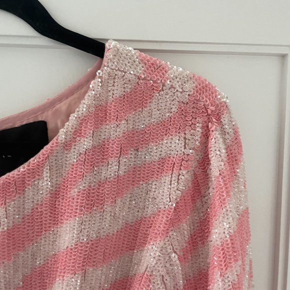 Retrofete Grace Sequins Mini Dress Small Striped Pink & White Self Tie Belt - Picture 5 of 14